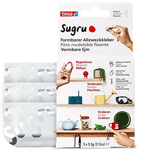 Sugru by tesa - Formbarer Allzweckkleber, 3er-Pack, 3 x 3,5 g, Weiß - vielseitige Klebeknete - zum Dekorieren, Kleben, Reparieren und für kreative DIY-Anwendungen