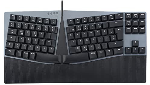 Perixx PERIBOARD-335BL DE, Kabelgebundene ergonomische mechanische Tastatur – Low-Profile Blue Clicky Switches – Programmierbare Funktion – Kompatibel mit Windows und Mac OS X – Deutsch QWERTZ
