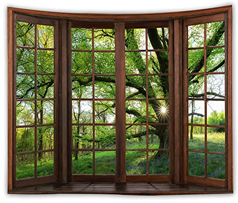 WANLIAN Arazzo forestale, paesaggio montano, verde, 150 x 150 cm, decorazione multiuso per la stanza