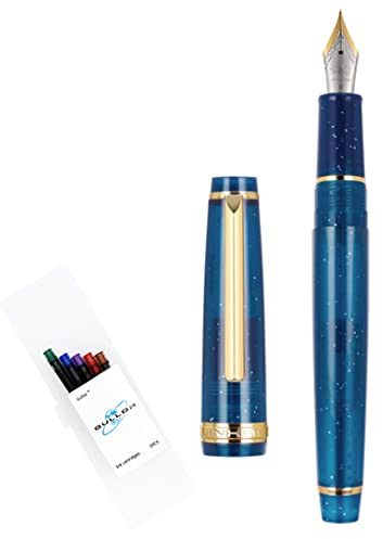Gullor Transparenter fluoreszierender Füllfederhalter, Kunstharz, mit Konverter, mehrfarbige Tintenpatronen, Geschenkbox, extra feine Spitze
