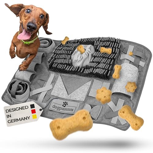 DOGPARENTS® Schnüffelteppich für Hunde groß & klein [12 VERSTECKE] Hunde Beschäftigung EXTRA ROBUST Schnüffelteppich Hund & Schnüffelteppich Katze - Schnüffelmatte Hund [Hunde Schnüffelteppich] grau