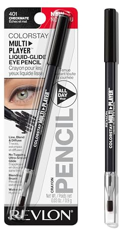 REVLON ColorStay Multiplayer Liquid-Glide Eye Pencil, Multi-Use Makeup With Blending Brush, Blends Then Sets, Creamy Texture, Waterproof, Smudge-proof, Longwearing, 401 Checkmate, 0.03 Oz