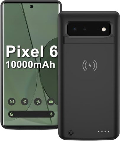 Pixel 6 10000 mAh Akkugehäuse, kabelloses Qi-Ladegerät, tragbare Ladeabdeckung für Google Pixel 6 5G Handy-Ladegerät-Hüllen