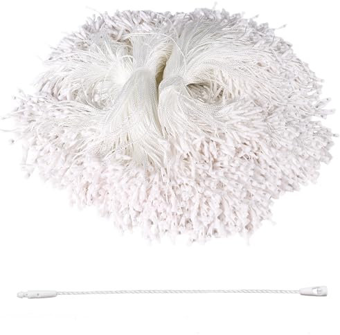 1000 Stück Weiße Polyester Schnur für Hängeetiketten Einwege Polyester Schnur mit Schnappverschluss zum Anbringen von Etiketten und Sicherheit Etiketten Befestigung Haken Schnur für Produkt