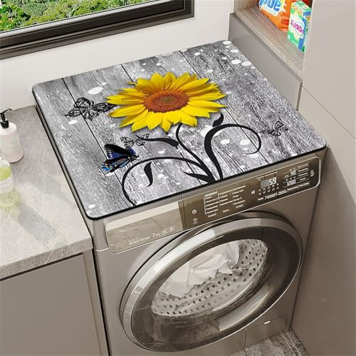 Highdi Housse de Protection pour Machine à Laver Top, Coussin de Machine à Laver Antidérapant Housse de Machine à Laver pour Machine à Laver Ou Sèche-Linge (Tournesols,60 * 60cm)