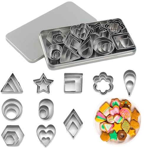 OT-NVWOZR 30-teilig Ausstechformen-Set, Edelstahl Ausstechformen Keksausstecher mit Box, Polymer Ton Plätzchen Ausstecher Herzform für Kinder für DIY Kuchen Gebäck Backen