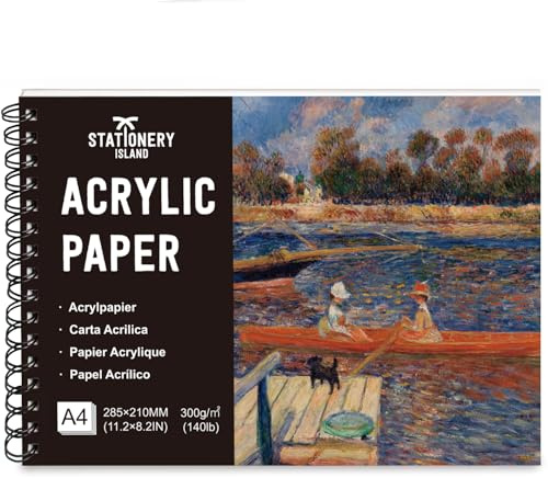 STATIONERY ISLAND A4 Acrylic Paper for Painting - 20 Sheet Drawing Paper 300gsm, Acid-Free & Cold Pressed, Premium Quality Art Paper for Acrylic, Gouache, Watercolour, Ideal for Artists & Students