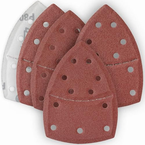 YoiYee Mouse Detail Sander Sandpaper Sheets P80 P100 P120 P150 20 Pack | 11 dust extraction holes, 152x105mm dimensions, aluminium oxide abrasive, hook and loop backing, wood and plastic prep