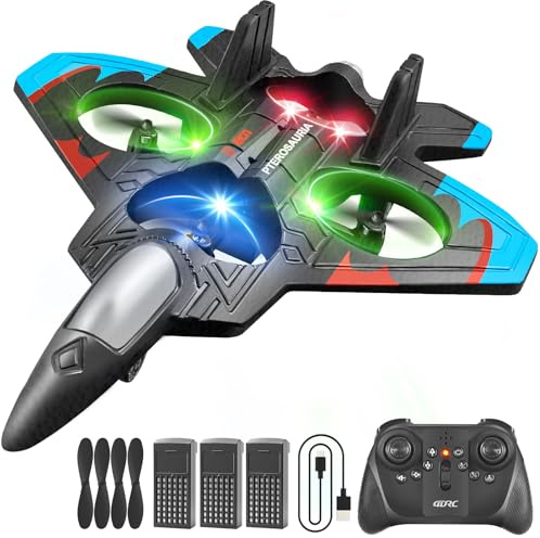 4DRC V32 Foam Remote Control Airplanes with 3 Batteries, RC Planes for Kids Adults, RC Airplane Fighter Jet with Light, 360° Flip Fighter Jet Toys, Stunt Roll, Airplane Toy Gifts for Kids Boys