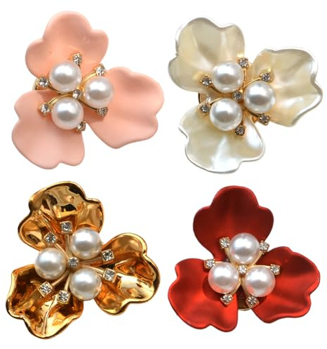 Lot De 4 Cache Bouton Chemise, Couvre Boutons Mercerie Élégant À Clipser En Forme De Fleur Et Perle Pour Chemise, Jeans, Manchette Boutons De 17 Mm