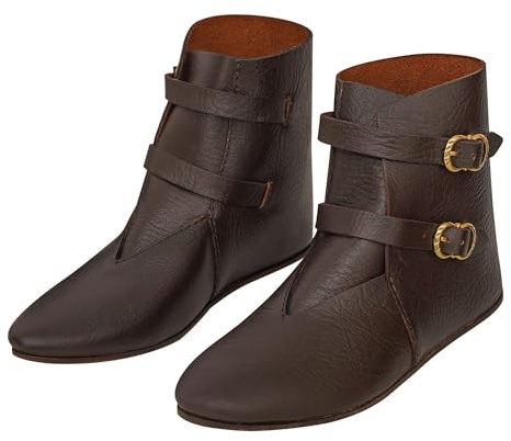 Lord of Battles Botas medievales de piel auténtica, botas de pirata vikingas, zapatos de Halloween, renacentistas