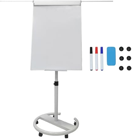 Relaxdays Whiteboard med blädderblock, magnetisk, höjdjusterbar, hjul, pennhylla, aluminiumram, HxB: 100 x 70 cm, vit
