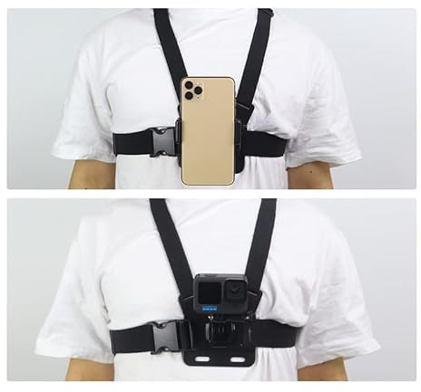 Akozon Kameror Bröstsele Set Längd Justerbar Andas Elastisk 5 i 1 Smartphone Bröstfäste för Sport