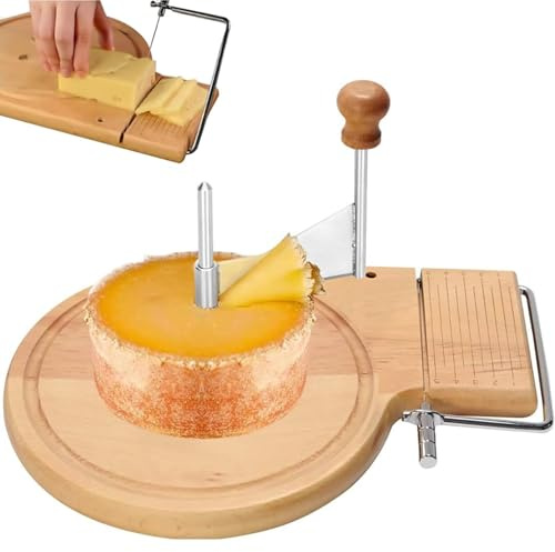 Ostlocktång, skivare och skärare med justerbar tjocklek, träbas rakapparat hjul för hård och mjuk ost, perfekt för Girolle och Tete De Moine