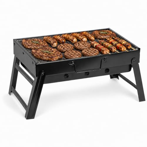 Barbecue Portatile a Carbone Pieghevole – Griglia BBQ 43x29 cm per 2-6 Persone – Ideale per Picnic, Camping, Spiaggia, Parco e Viaggi – Facile da Montare e Pulire