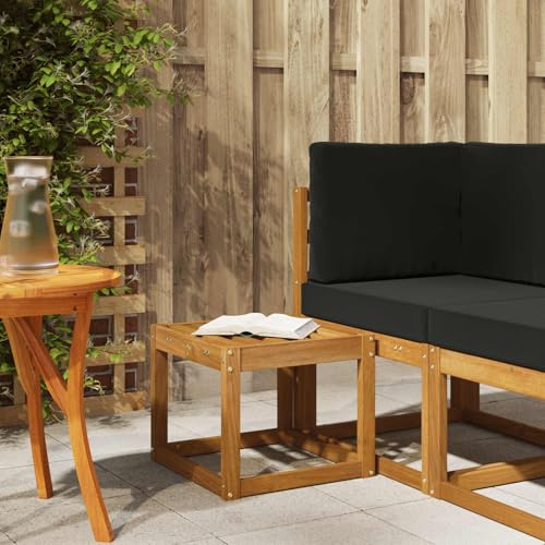 Tonture Sgabello naturale in legno di acacia massiccio, 43 x 43 x 37 cm, resistente alle intemperie, divano da giardino per esterni, modulare, espandibile, per terrazza, balcone, con gambe aperte e