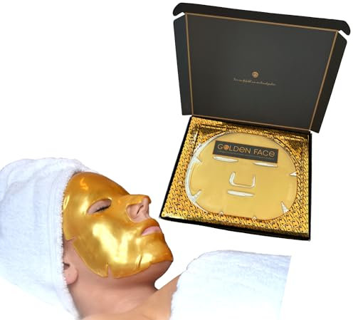Golden Face - Collagen-Gold-Gesichtsmaske mit Q10 und Hyaluronsäure im 10er Set | Anti-Aging Wirkung durch regelmäßige Anwendung | hautstraffend und verjüngend | für strahlende jugendliche Haut