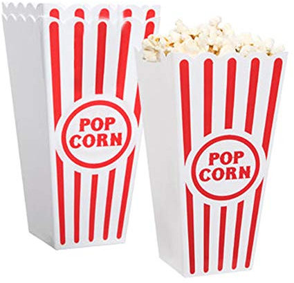 Novelty Place Kunststoff rot & weiß gestreiften klassischen Popcorn-Behälter für Movie Night - 7,8 hoch x 3,8 Platz (4er Pack)