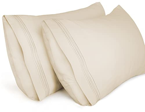 Lirex 2er Pack kissenbezug 50 x 75 cm, Weiche Gebürstete Mikrofaser-Kissenbezüge, Hotelverschluss kopfkissen bezug，Kopfkissenbezug aus weichem Mikrofaser ，Oeko-TEX Zertifiziert (Beige)