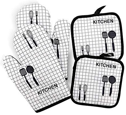 Voarge Ofenhandschuhe und Topflappen Set, Baumwollofenhandschuhe Küchenhandschuhe zum Kochen, Backen, Grillen, Professionelle hitzebeständige