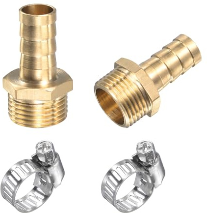 sourcing map Latón Manguera Púa Montaje Recto 10mm x G3/8 Macho Rosca Tubo Conector con Inoxidable Acero Manguera Abrazadera Paquete de 2