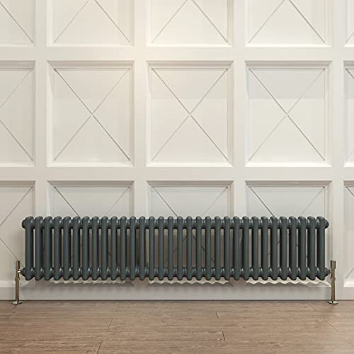 Acezanble∣2 Column Radiator, Horizontal 300mm Anthracite Wide Low Tradiontal Cast Iron Style Radiator Centre Heating for Window Hallway