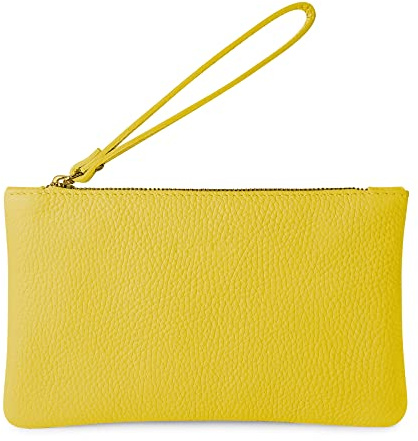 Parubi, Pochette Donna a Mano, In Vera Pelle Morbida, Made in Italy, Modello Aura, Borsetta Gialla Piccola Clutch con Laccetto da Polso Per Donna Ragazza Elegante, Giallo Chiaro