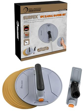 ROLLINGDOG Levigatrice rotonda per cartongesso, blocco abrasivo radiale con 6 pezzi di carta vetrata a rete di ossido per legno, pulizia e lucidatura dei metalli (22,9 cm)