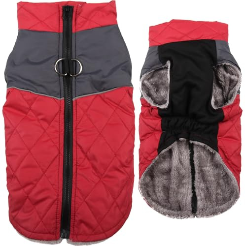 JoyDaog - Cappottino per cani di piccola taglia, impermeabile, in pile caldo, per cuccioli, per l’inverno freddo, con anelli a D, rosso, XS