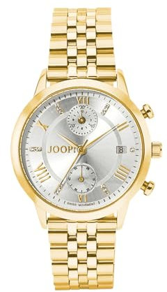 Joop! Armbanduhr Damen Chronograph analog, mit Edelstahl Armband, Gold, 5 bar wasserfest, Kommt in Uhren Geschenk Box, 2025961