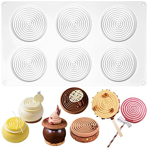 Tourbillon Round Silicone Mould Circle Baking Pan for Cheesecake, Mousse, Cookie, Chocolate, Rainbow Lollipop, Glaze, Layer, Cake 6-Cavity Disc Diameter 3inch