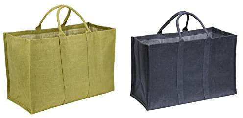 La Cordeline CJN50K Sac Multi-Usages en Jute Kaki 65 x 30 x 40 cm 72 L & Cabas Toile de Jute Gris Anthracite 55 x 35 x 25 cm 48 Litres - Pour Courses et Bois