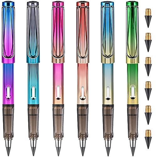 GOLDGE 6 Stück Ewiger Bleistift HB, Tintenlose Bleistifte Set mit Radiergummi 6pcs Wechselkopfm Infinity Pencil Unendlicher Bleistift Kinder für Schule Mitgebsel Kindergeburtstag Gastgeschenke