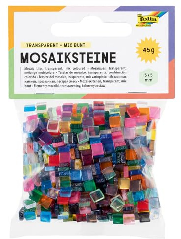 CREATIV DISCOUNT NEU Kunstharz Mosaiksteine Mix Bunt, 45g / ca. 700 Stück, 5x5mm, transparent farbig sortiert