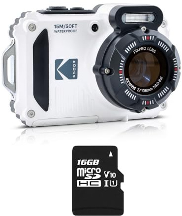KODAK Pixpro Pack WPZ2 + 1 Tarjeta SD Compact 16M Pixels, Impermeable a 15 m, antigolpes, vídeo 720p, Pantalla LCD 2,7 – Batería Li-Ion – Blanco – Blanco