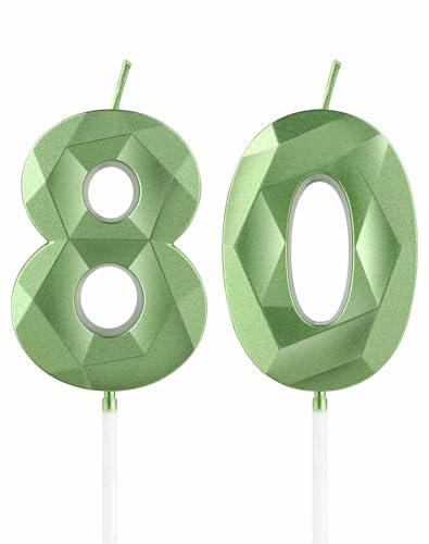 mciskin Green 80th Birthday Candles, 3D Number 80 Candles for Cake, Women Men 80th Birthday Decorations,Sage Green Candle Cake Topper Decorations for Birthday Party Weddings Anniversary Supplies