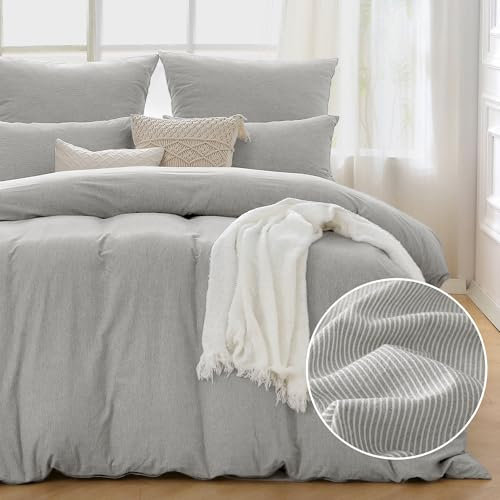 ATsense Bettwäsche 135x200 Baumwolle Gestreift - 2teilig Bettwäsche-Sets Grau, Öko-Tex Zertifiziert Hypoallergen Atmungsaktiv, 1 Bettbezug 135x200 und 1 Kissenbezüge 80x80