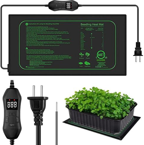 Mineup Heizmatte Pflanzen mit Thermostat, 50w wasserdichte Sämling Wärmematte, 10 * 20.75zoll Gewächshaus Heizkissen Schnelle Erwärmung, für Anzucht Gewächshaus oder Growbox -20°C(68°F)~45°C(113°F)