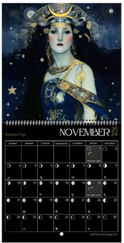 Calendario da parete 2024, calendario lunare 2024, fasi lunari della dea, calendario lunare da parete con decorazioni astrologiche da appendere, calendario lunare 2024 per soggiorno, camera da letto