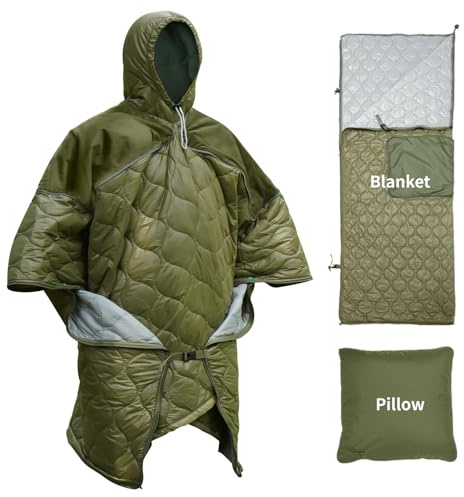 Travel Bird Multi-functional Sleeping Bag for Camping, Wearable Blanket Insulated Poncho Hooded, Protable Pillow for Picnics, Hiking, Driving, Travel, Sports