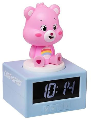 Paladone Care Pink Cheer Bear - Reloj Despertador Digital con luz Nocturna y música, decoración de Dormitorio con Licencia Oficial para niñas y Mujeres, Producto de Cultura Pop Alimentado por Pilas