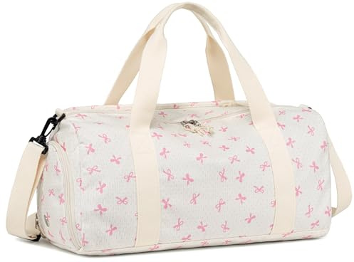 Sporttasche Kinder Schwimmtasche Jungen Damen mit Schuhfach und Nassfach Badetasche Teenager Kleine Reisetasche Fitnesstasche (Rosa Schmetterlingsknoten 6 Wellenpunkte)