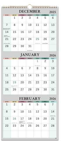 2026 Wall Calendar - 3 Month Wall Calendar 2026 from January 2026 to December 2026, 3 Month Calendars 2026 Vertical with Thick Paper, 2026 Calendar, 11.3 x 26 (Opened)
