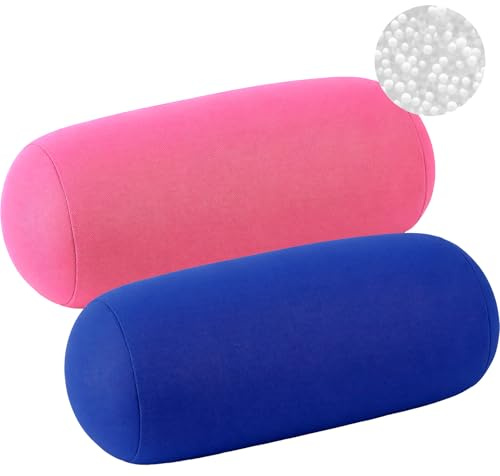 JTKDG 2 Pcs Microbead Roll Pillow 30 x 16 cm Soft Pillow Bolster Cylindrical Pillow Microbead Cushion Pillows Neck Head Back Support for Sleeping Home Office Travel (Pink, Blue)
