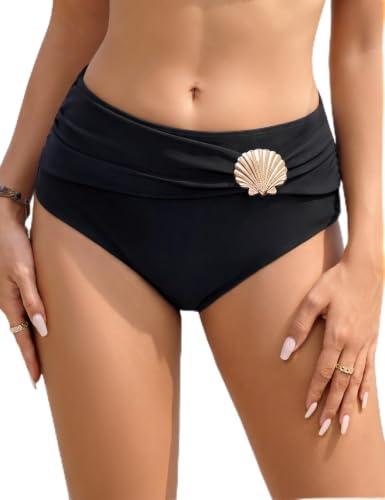 UMIPUBO Bas De Maillot De Bain Femme Taille Haute avec Décor Métallique Amovible, Culotte De Maillot Élégant pour Plage Et Vacances D'Été