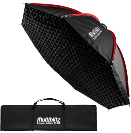 Multiblitz Softbox Octagon SF-120 Bowens con Rejilla y difusores, modificador de luz para Flash de Estudio y luz LED Continua, difusor de luz para fotografía de Retratos e iluminación de vídeo