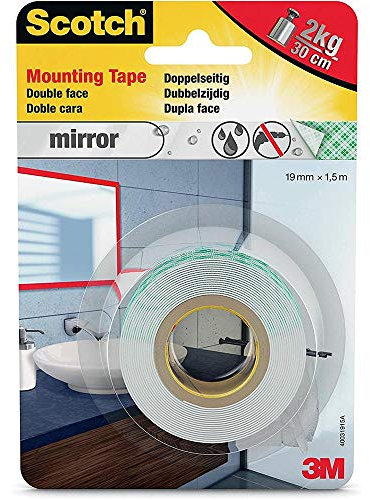 Scotch FIX 40031950A 40031915 Spiegelmontageband 4496W-1915-P, 19 mm x 1,5 m, 1 Rolle/Packung, Weiß, Bad/Spiegel-1,5m
