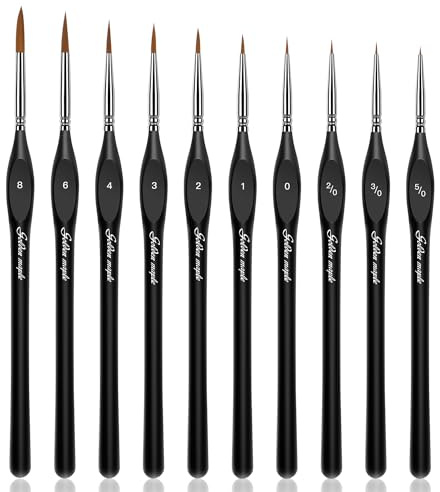 Golden Maple Detail Paint Brushes Set 10pcs Miniature Brushes for Fine Detailing & Art Painting - Acrylic, Watercolor, Oil, Models