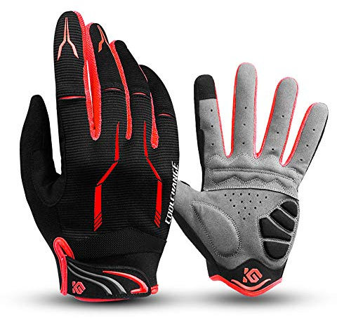 I Kua Fly Vollfinger Fahrradhandschuhe Männer Touchscreen Kompatibel MTB Handschuhe mit Gel für Herren Damen (Rot, XL)
