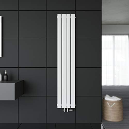 SONNI Termoarredo Design Flat 1600 x 308 mm con Termostato Multiblocco Cromato, Radiatore Piatto Doppio Strato Verticale Attacco Centrale